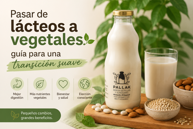 Persona en cocina sirviendo bebida vegetal en una taza.