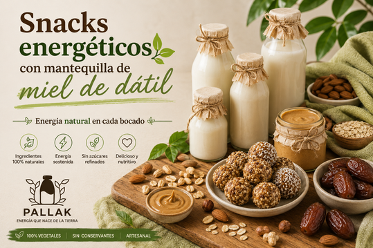 Snacks energéticos caseros hechos con mantequilla de frutos secos y dátiles.